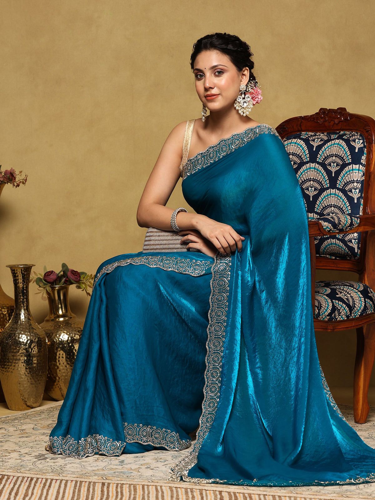 Firozee Embroidered Tissue Saree