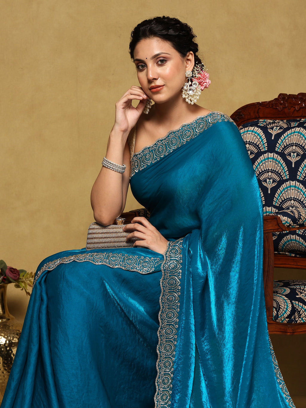 Firozee Embroidered Tissue Saree