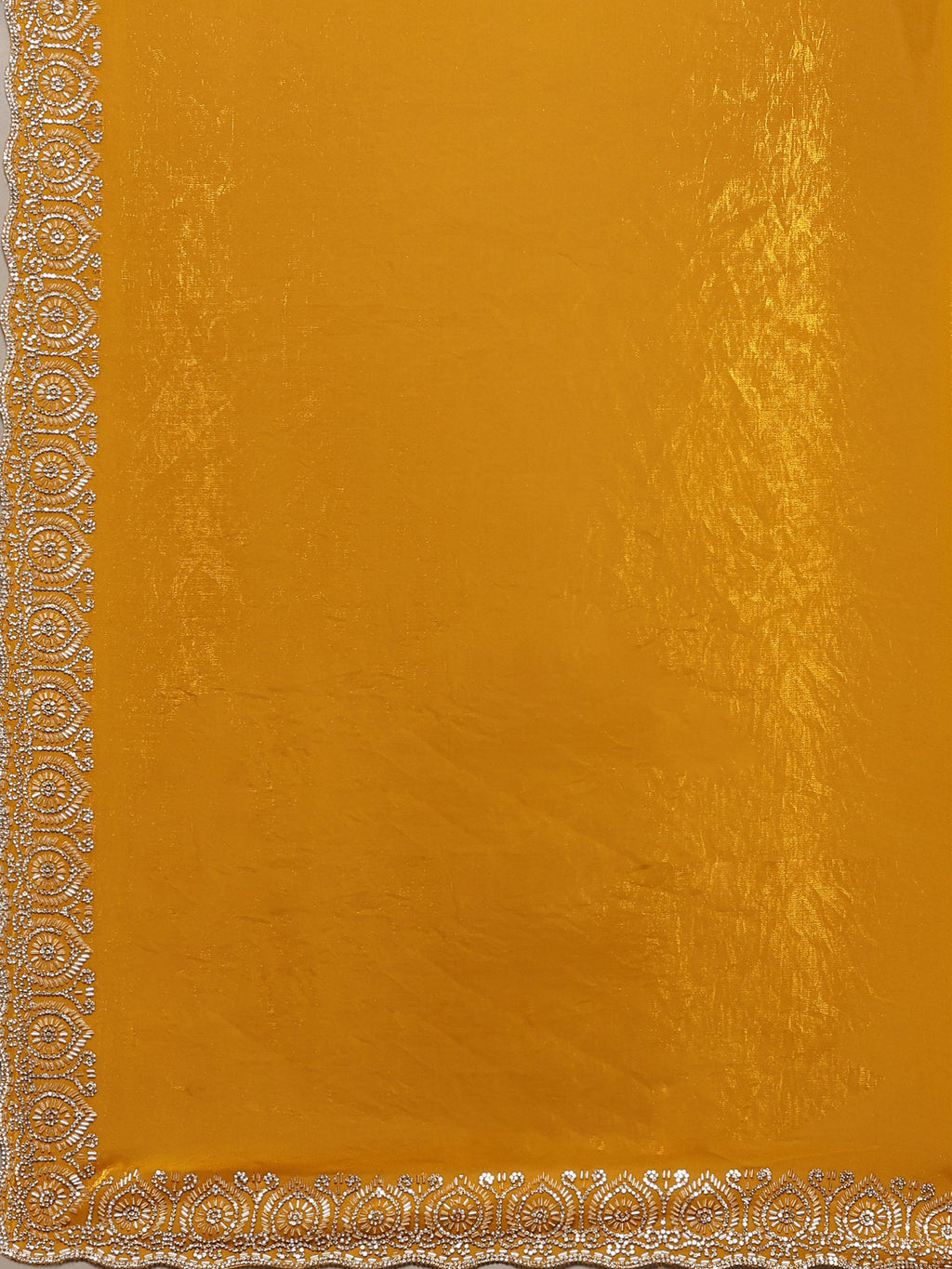 Mustard Embroidered Tissue Saree
