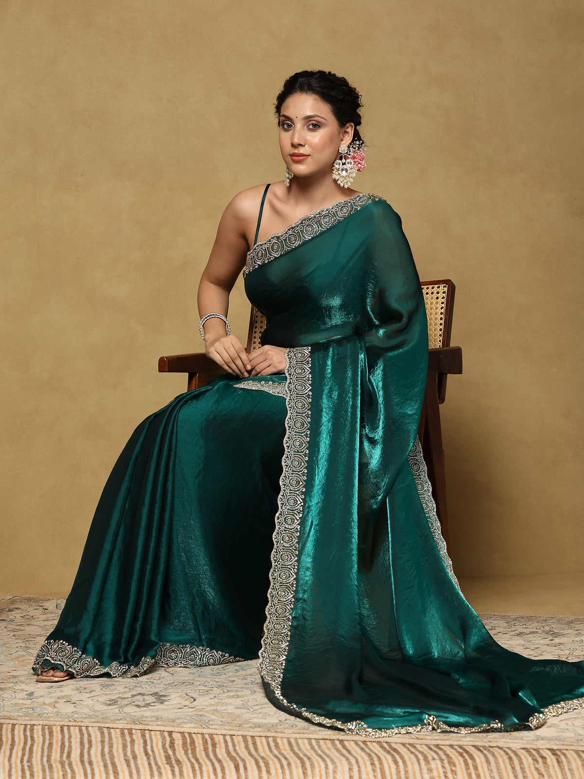 Rama Green Embroidered Tissue Saree