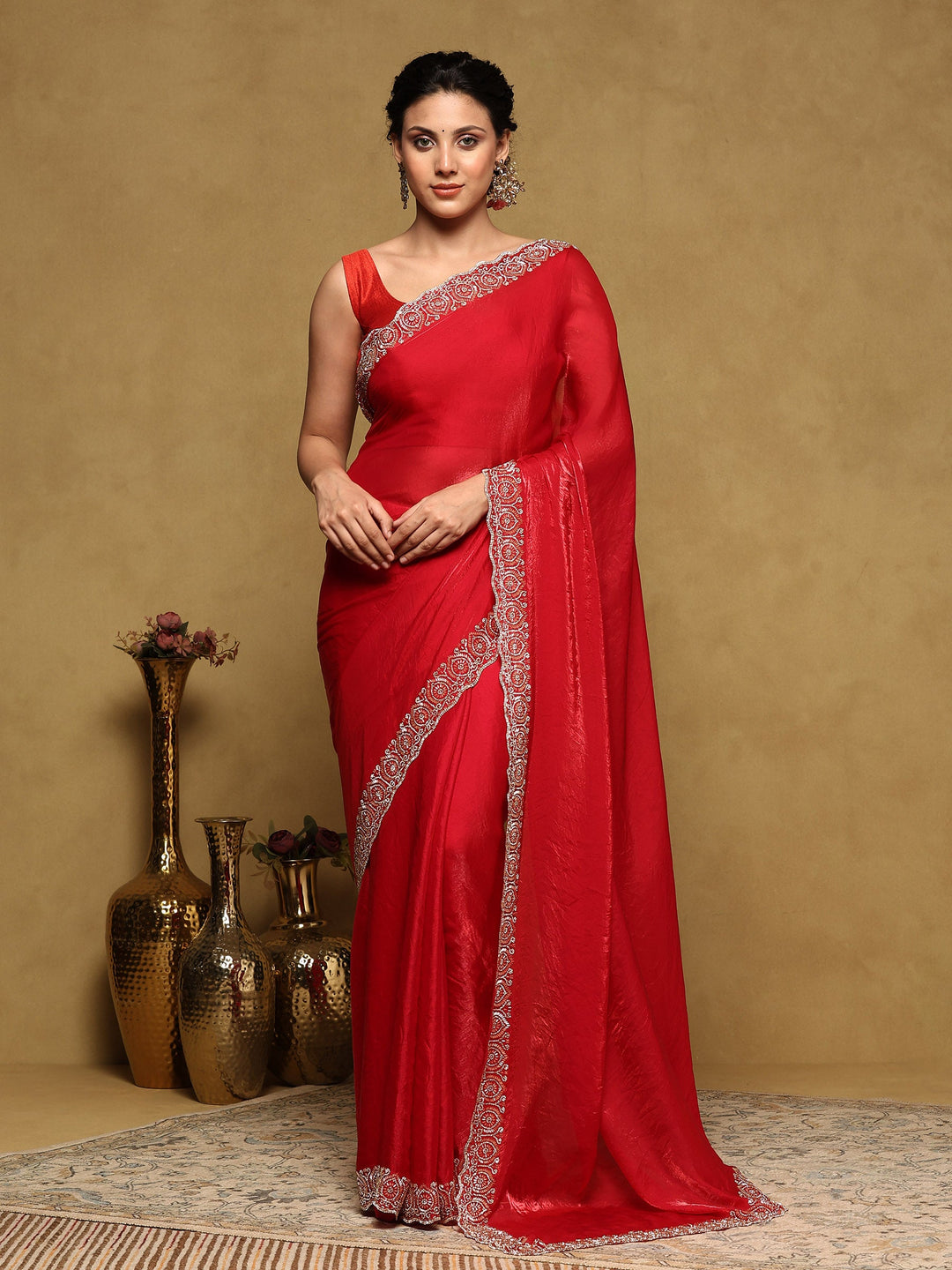 Rani Embroidered Tissue Saree