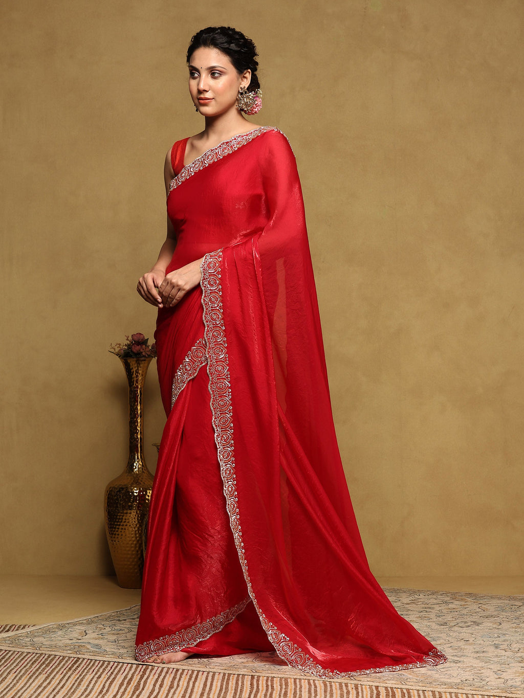 Rani Embroidered Tissue Saree