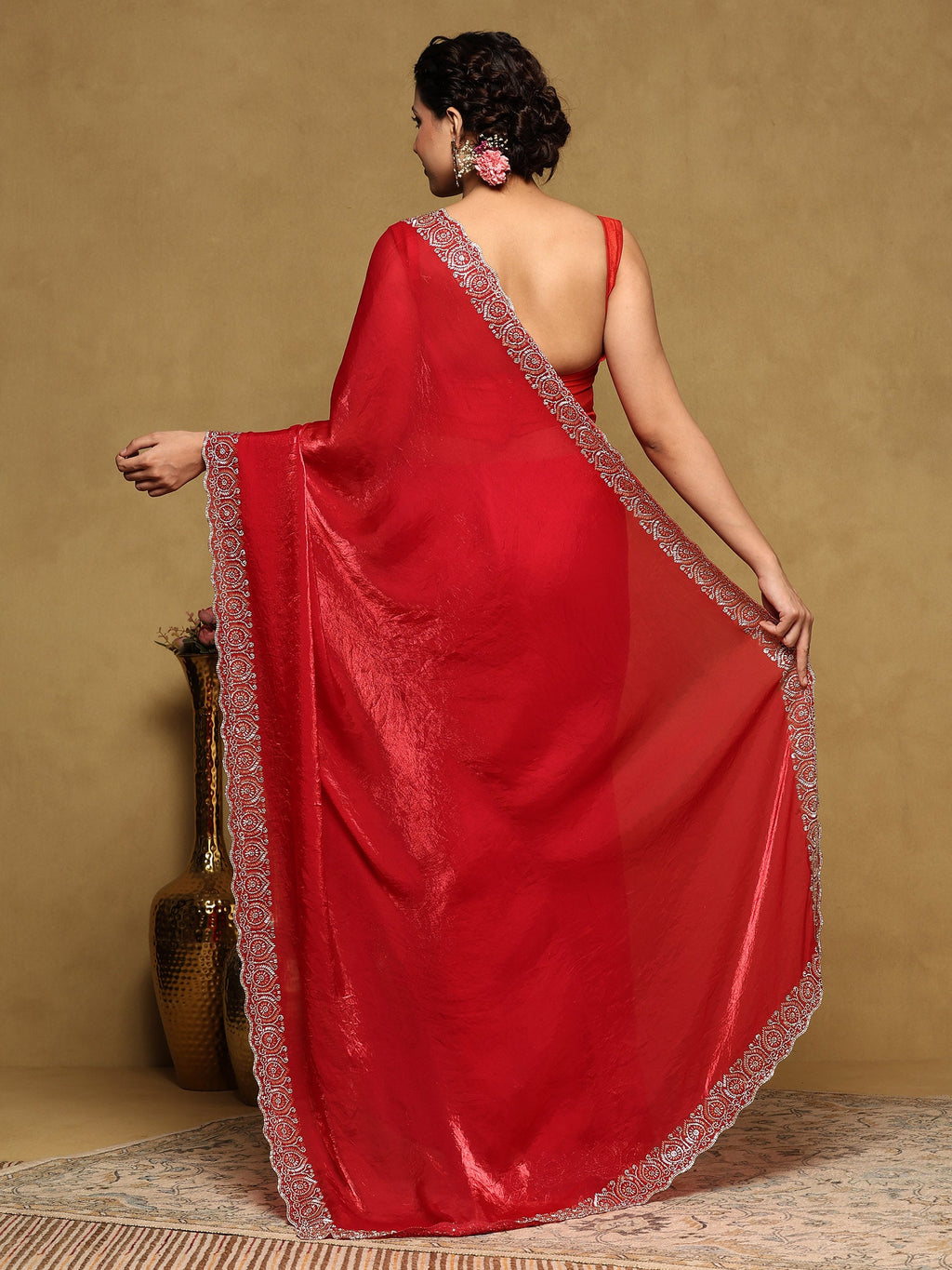 Rani Embroidered Tissue Saree
