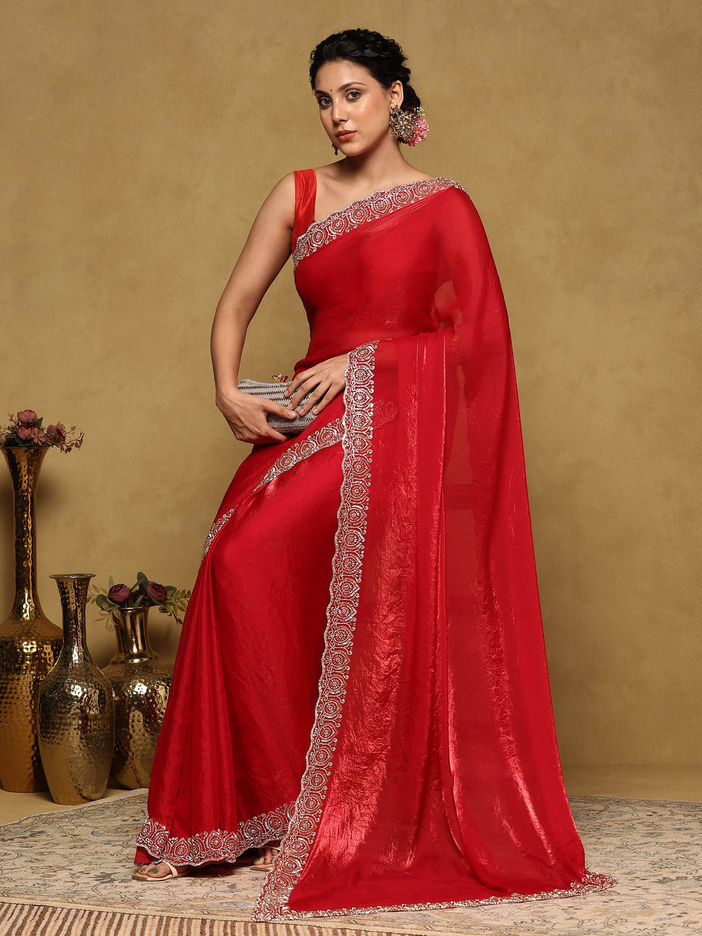 Rani Embroidered Tissue Saree