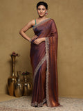 Rust Embroidered Tissue Saree