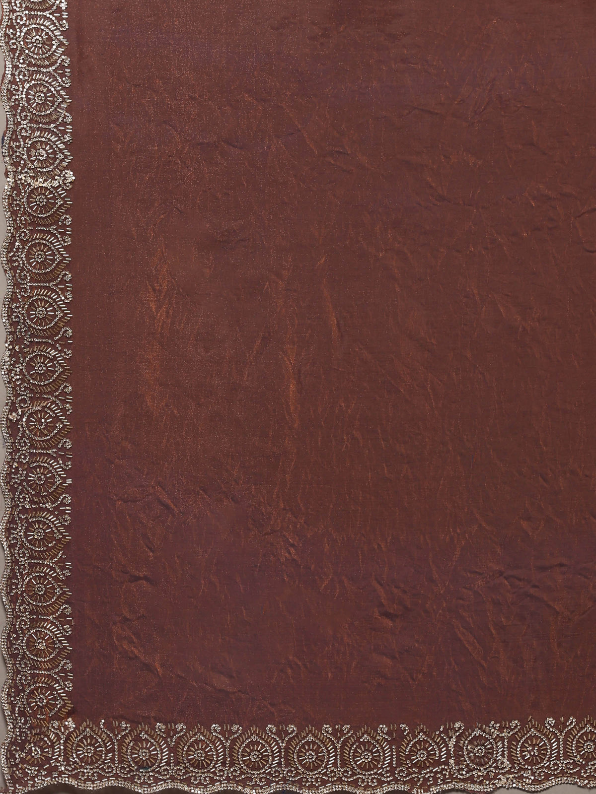 Rust Embroidered Tissue Saree