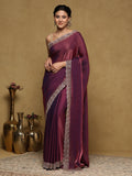 Wine Embroidered Tissue Saree