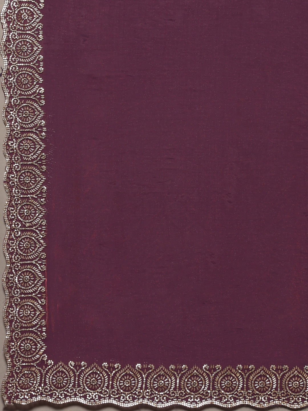 Wine Embroidered Tissue Saree