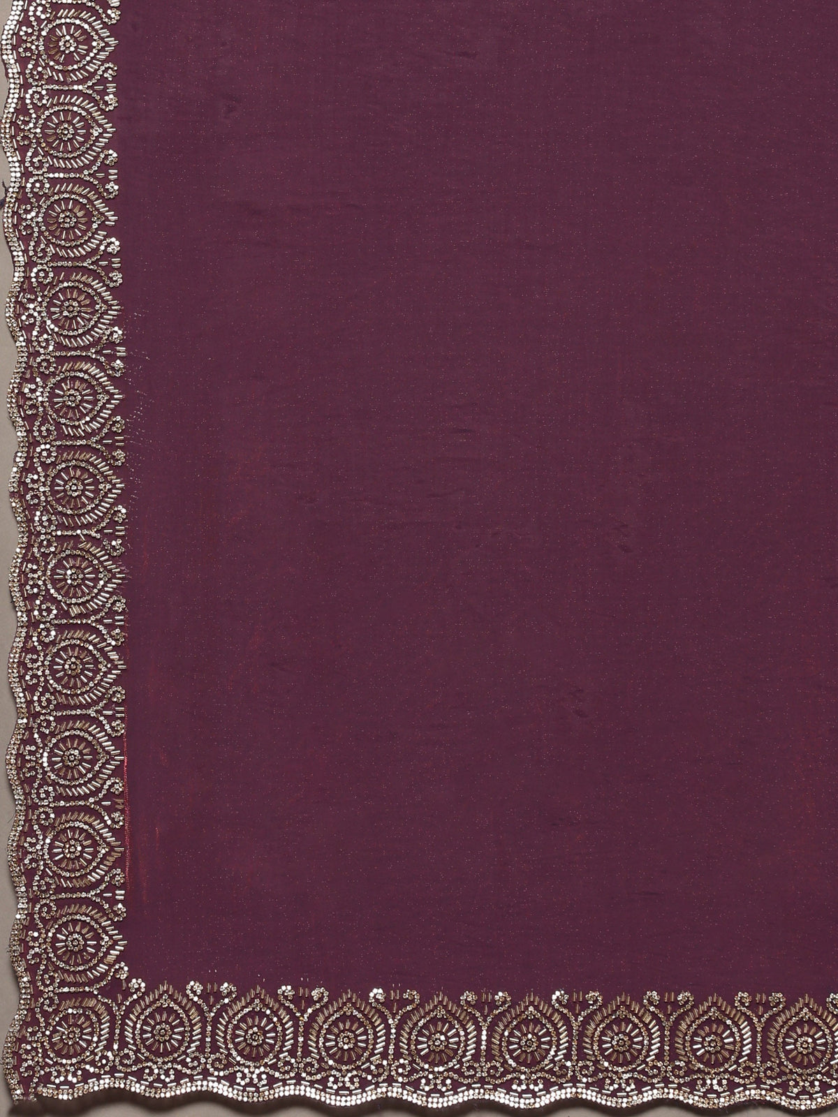 Wine Embroidered Tissue Saree