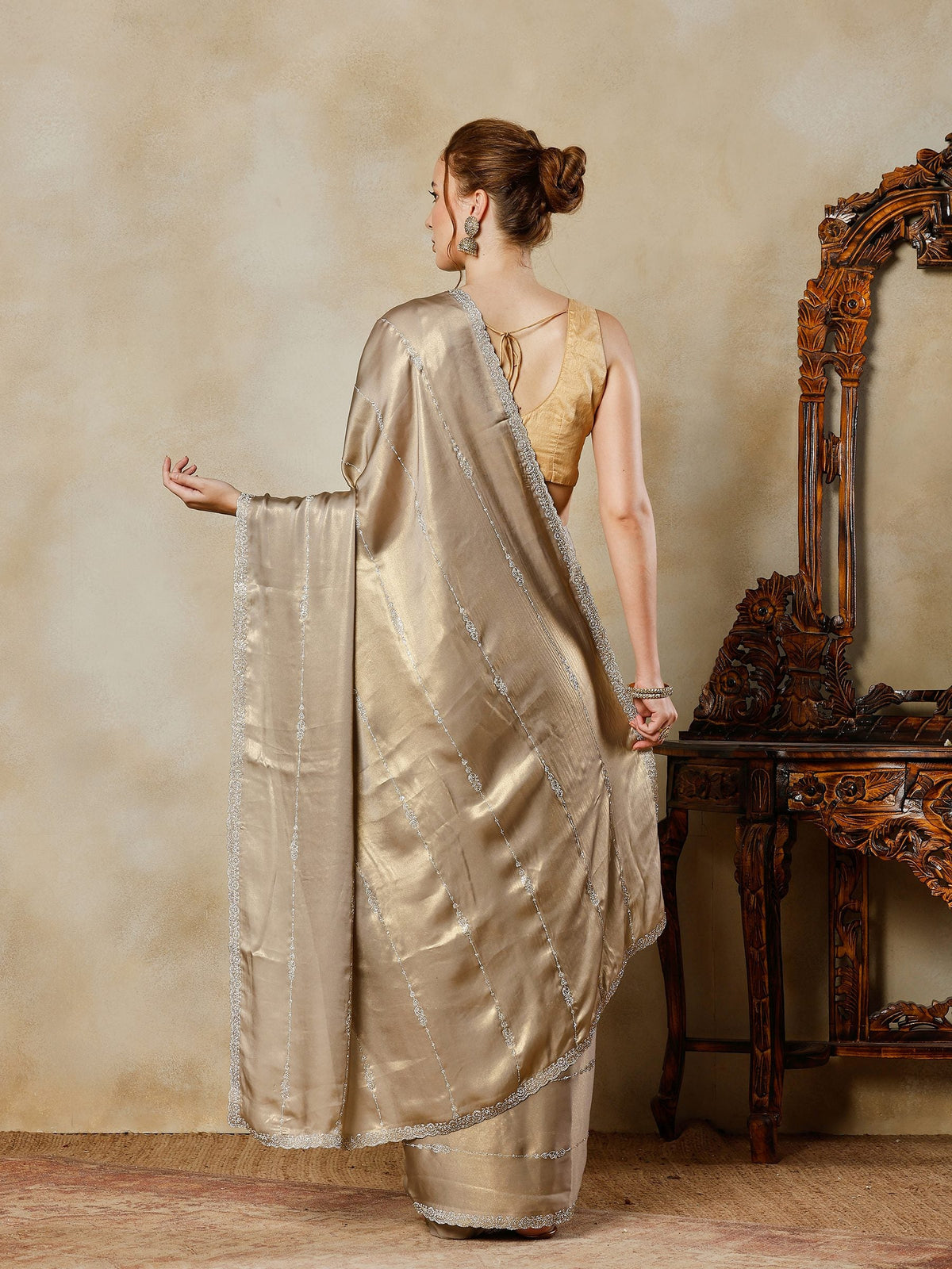 Grey Embroidered Tissue Saree