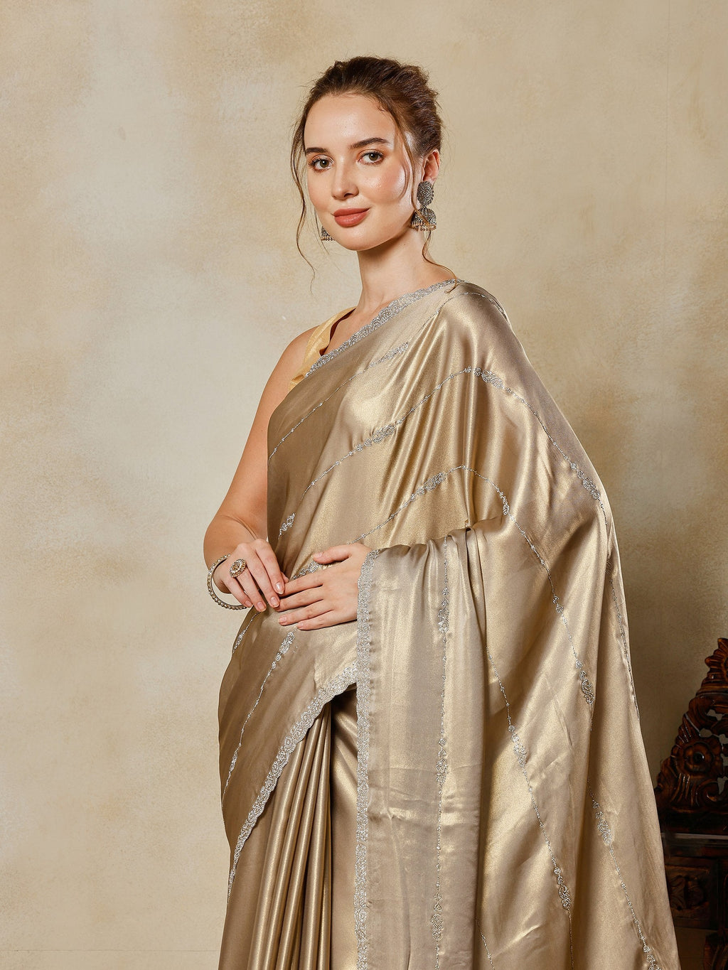 Grey Embroidered Tissue Saree