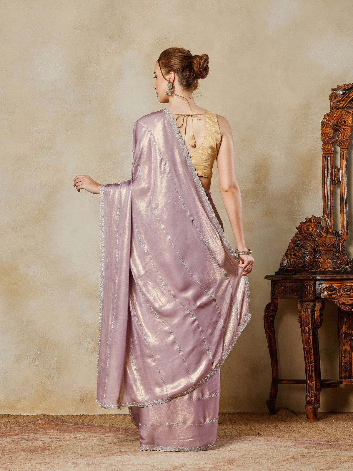 Lavender Embroidered Tissue Saree