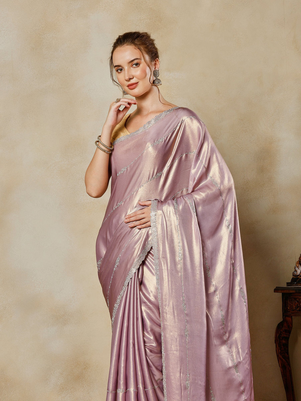 Lavender Embroidered Tissue Saree