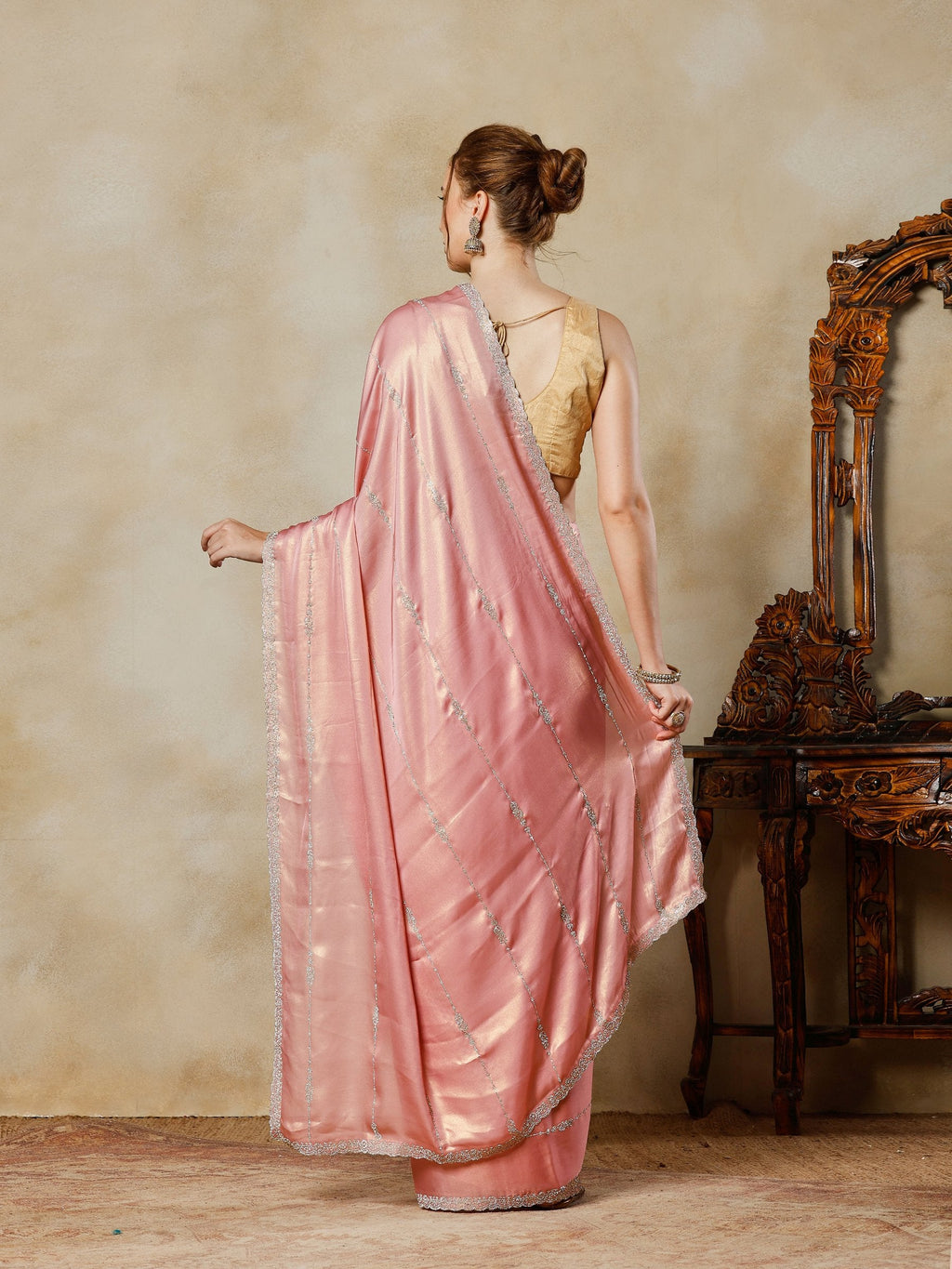 Pink Embroidered Tissue Saree