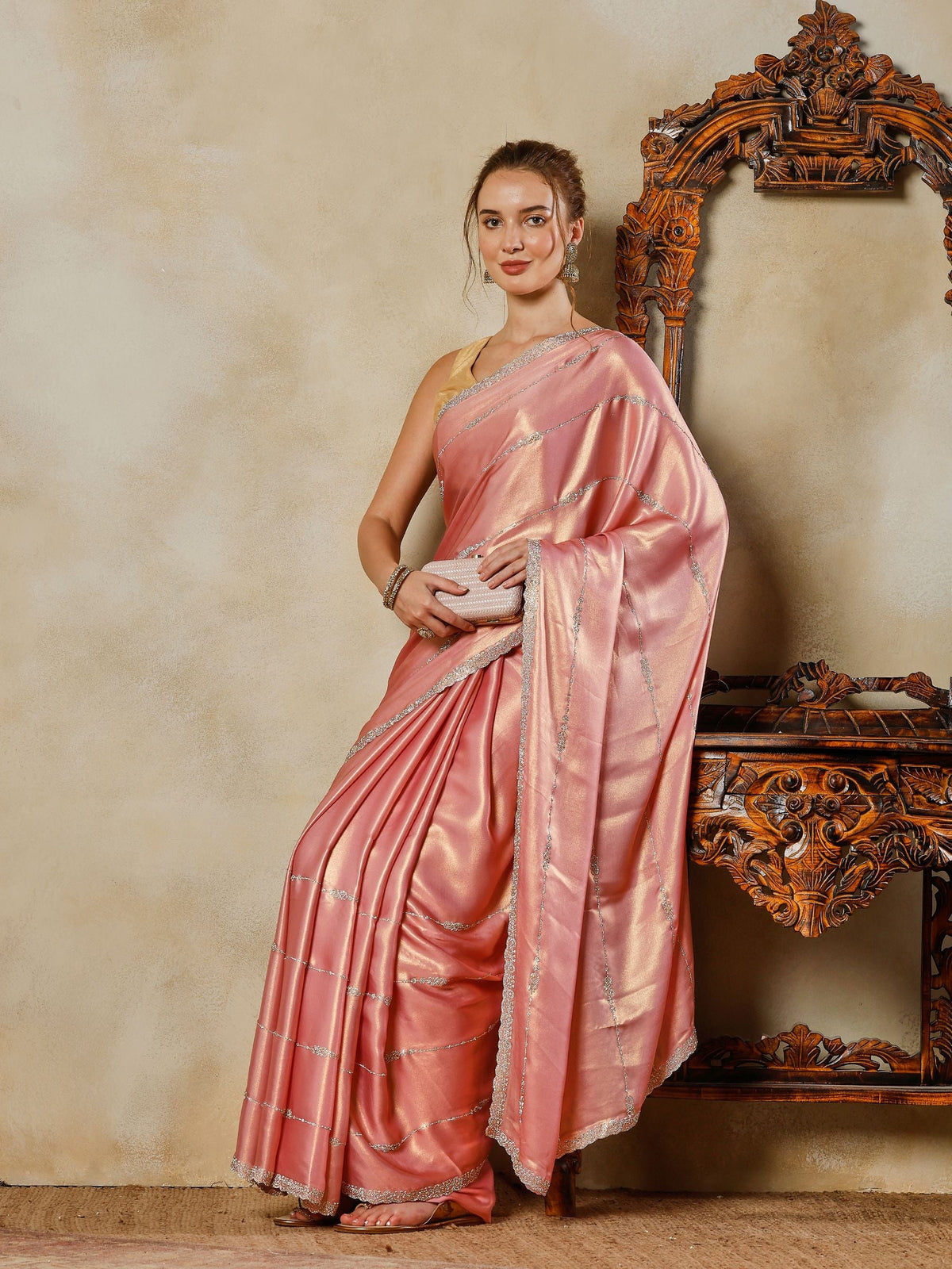 Pink Embroidered Tissue Saree