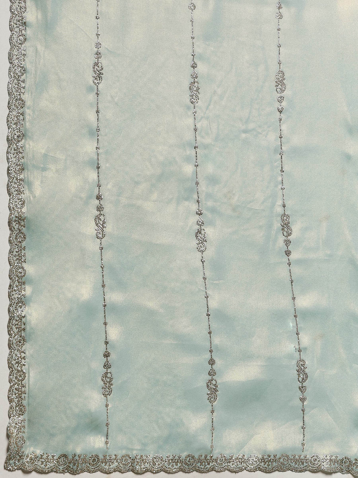Sea Green Embroidered Tissue Saree