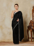Black Printed Satin Saree