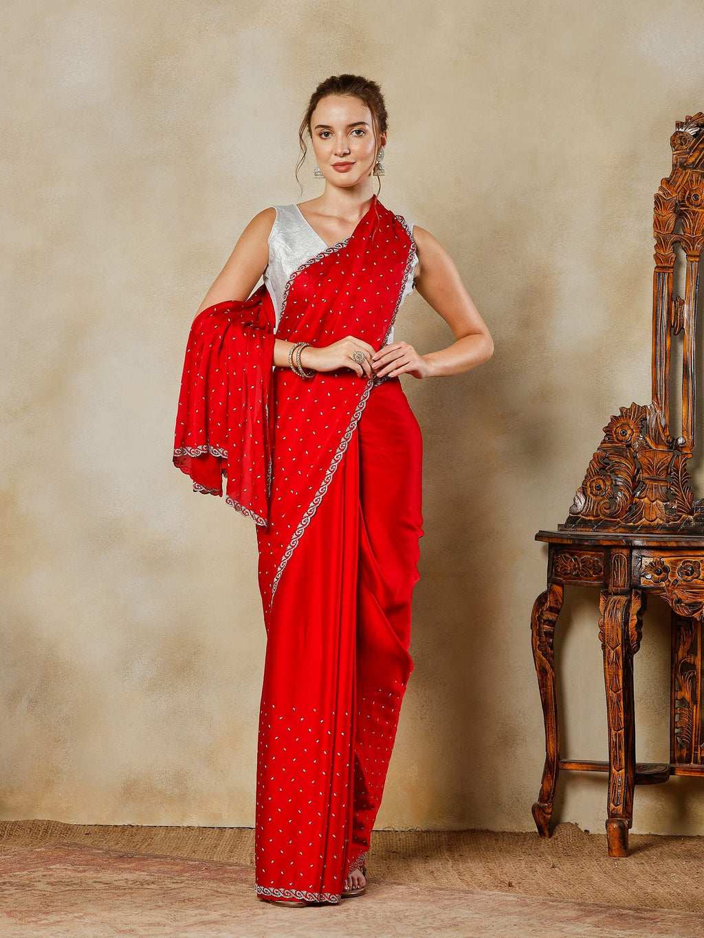 Hot Pink Printed Satin Saree