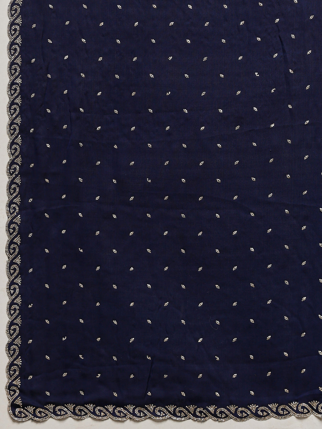 Navy Blue Printed Satin Saree