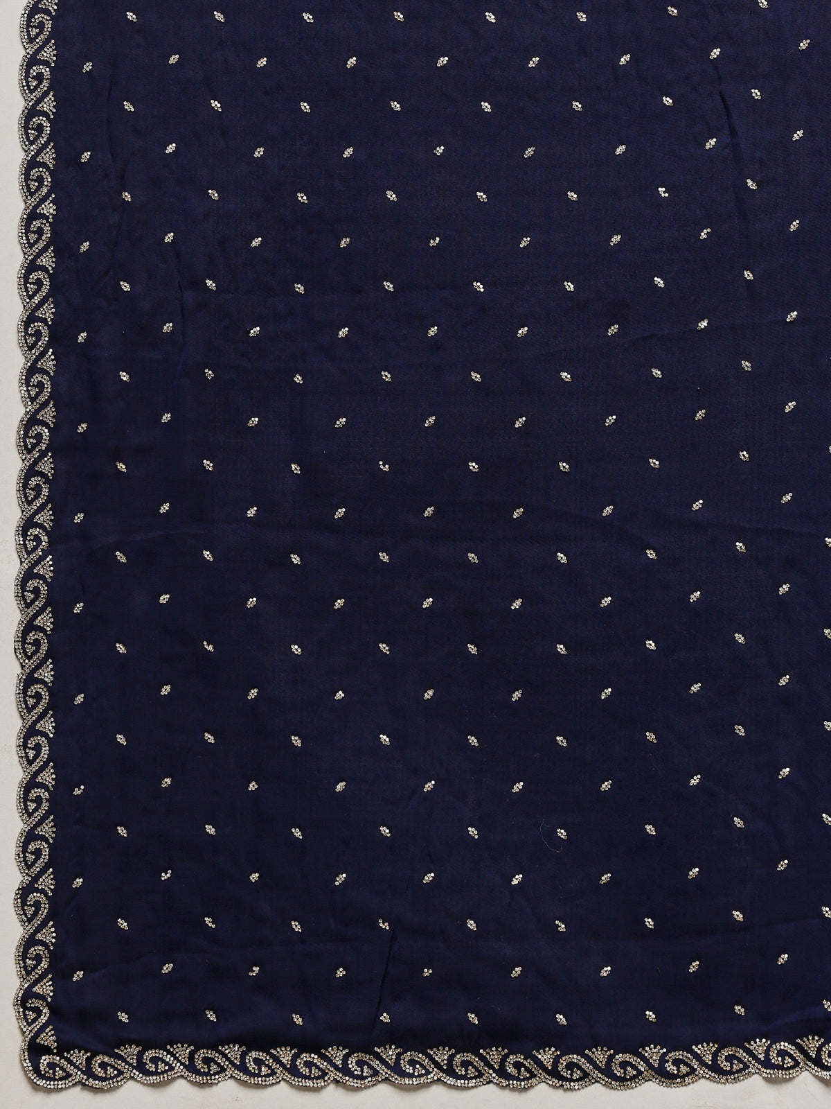 Navy Blue Printed Satin Saree