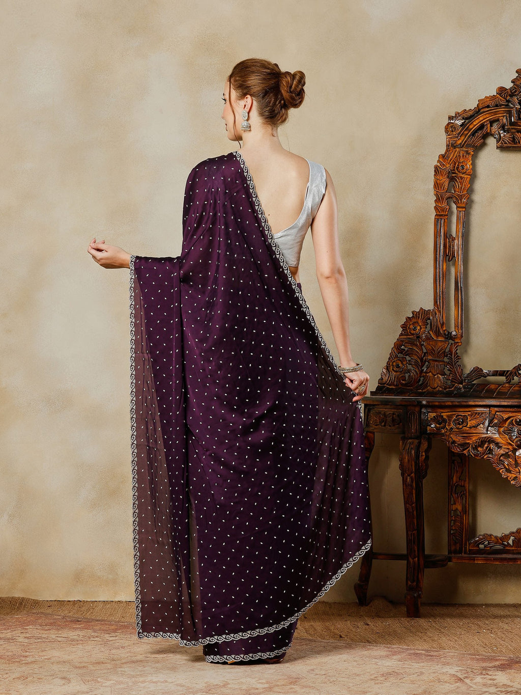 Purple Printed Satin Saree
