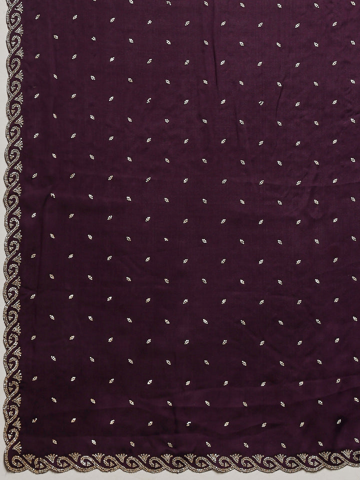 Purple Printed Satin Saree