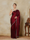 Wine Printed Satin Saree