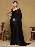 Black Printed Satin Saree