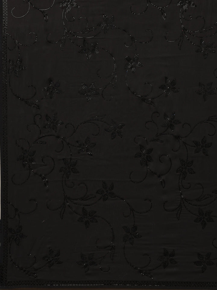 Black Printed Satin Saree