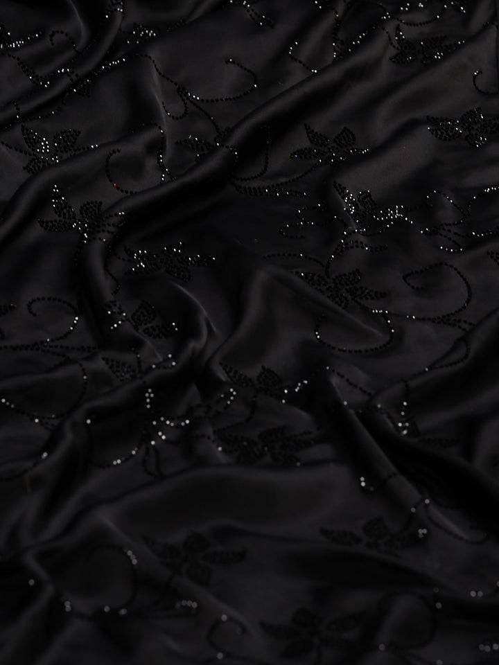 Black Printed Satin Saree