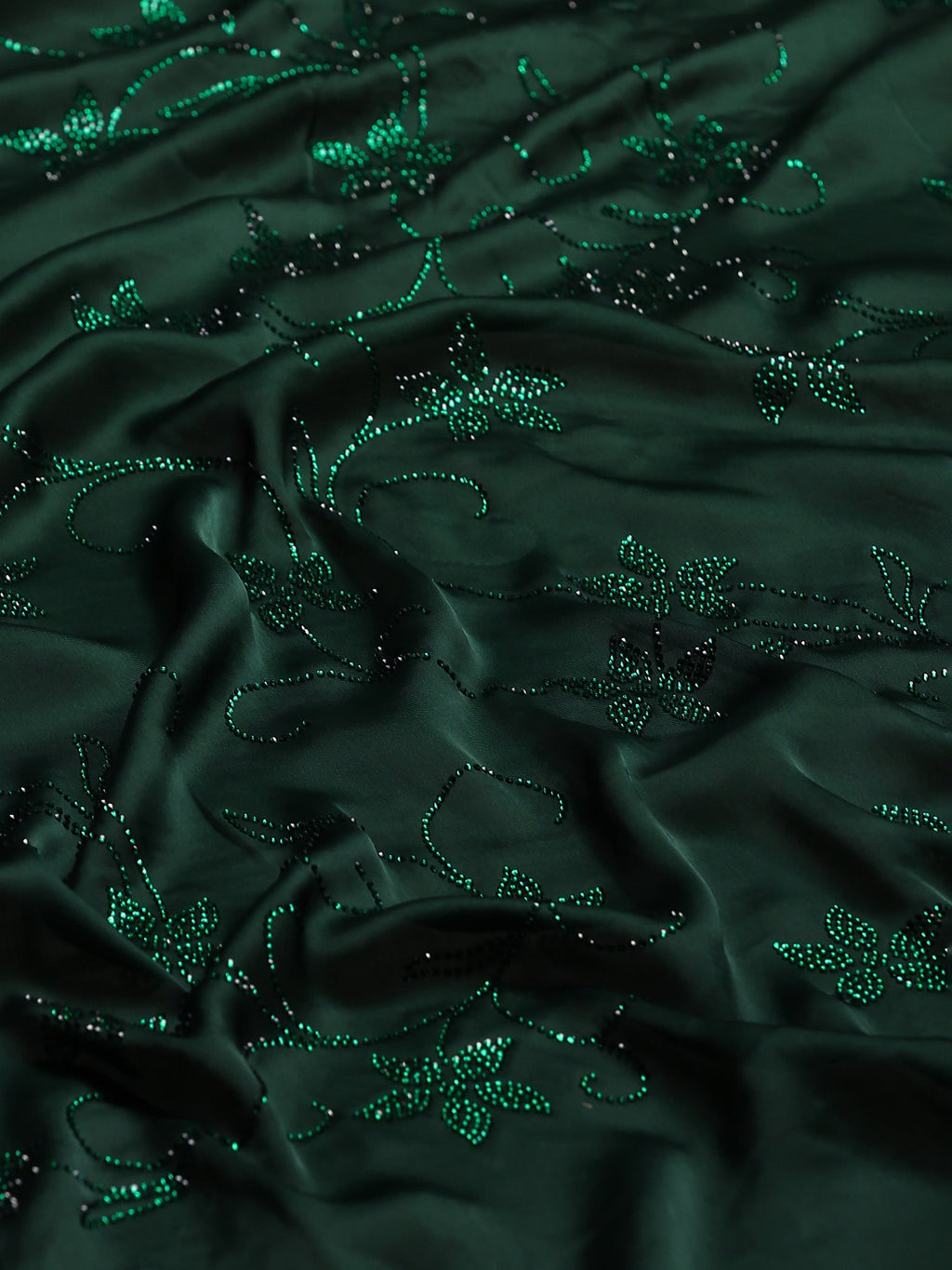 Bottle Green Printed Satin Saree
