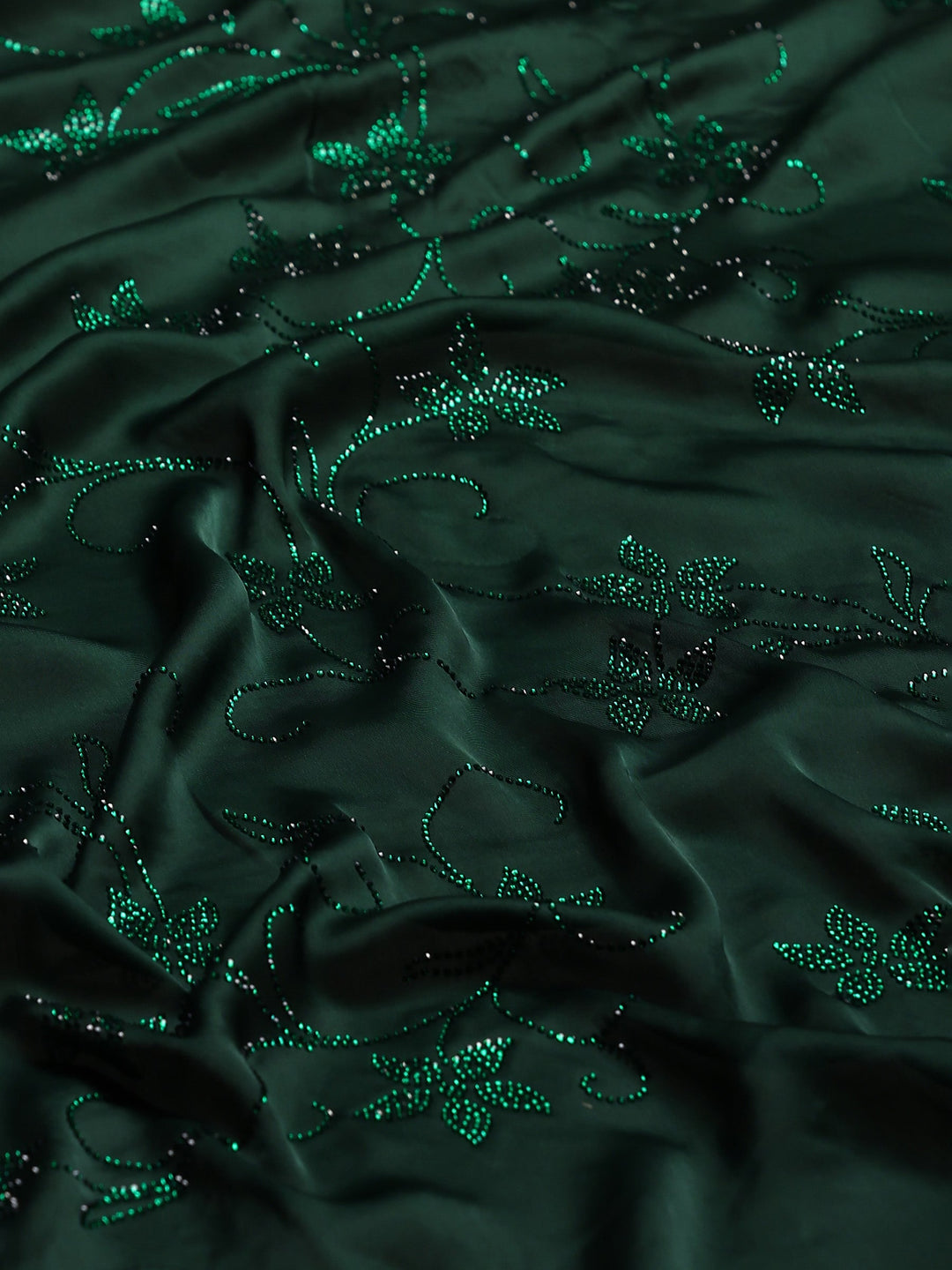 Bottle Green Printed Satin Saree