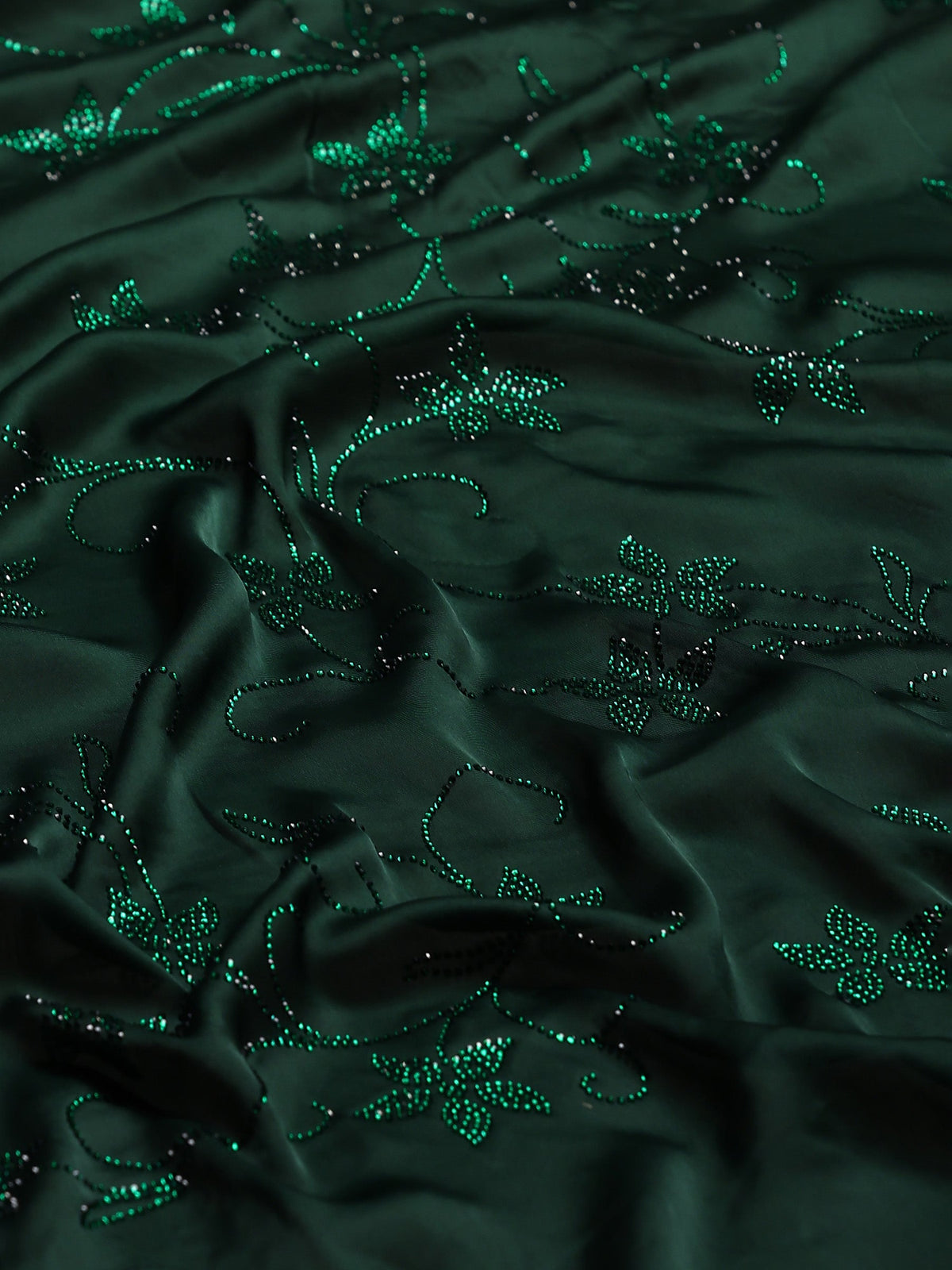 Bottle Green Printed Satin Saree