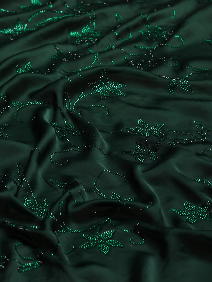 Bottle Green Printed Satin Saree