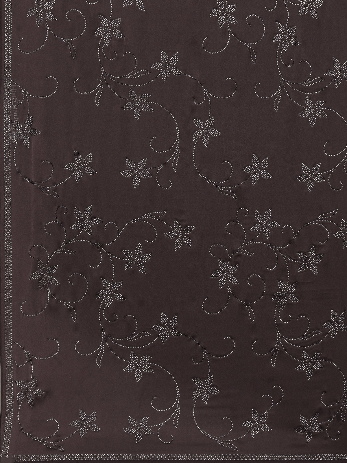 Brown Grey Printed Satin Saree