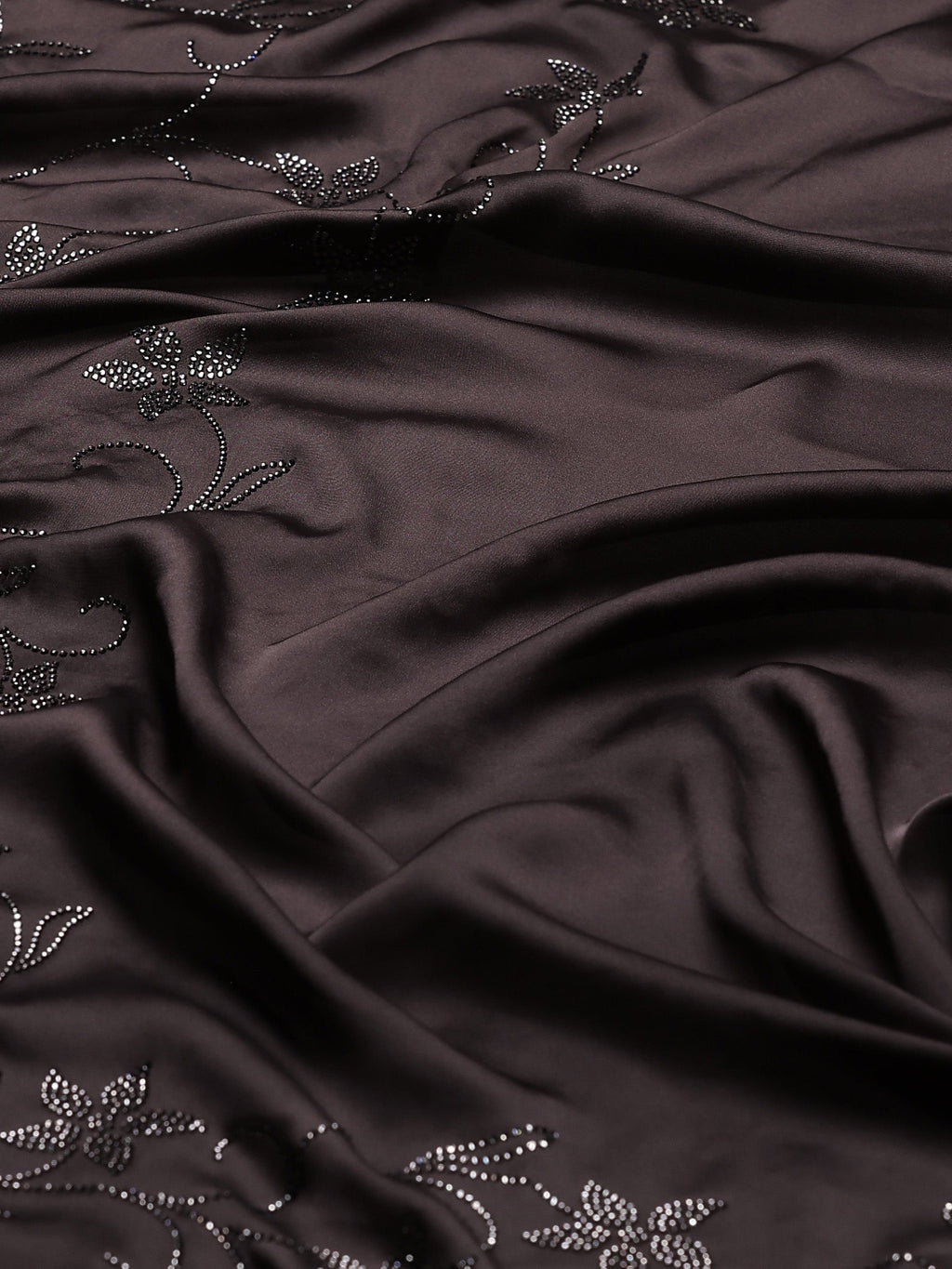Brown Grey Printed Satin Saree