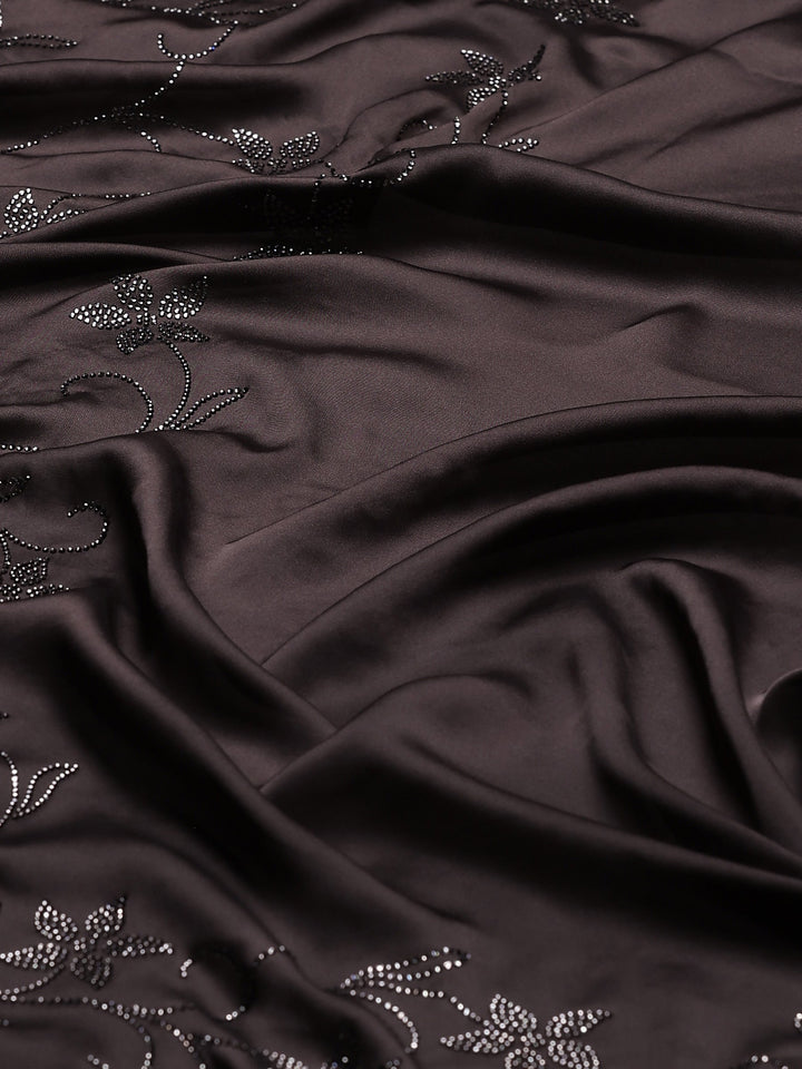 Brown Grey Printed Satin Saree