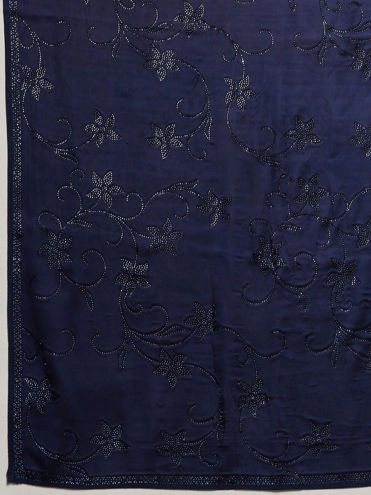 Navy Blue Printed Satin Saree