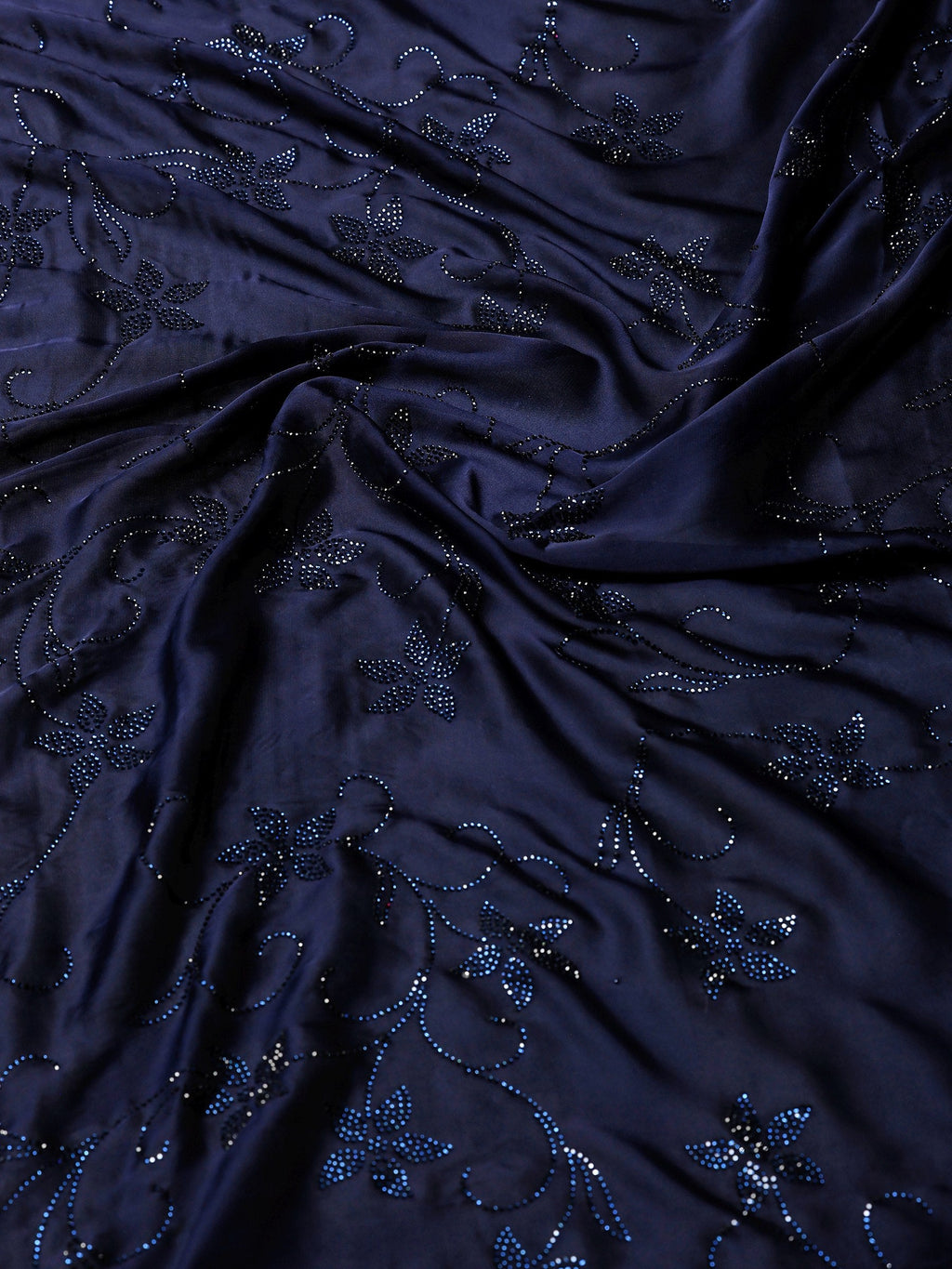 Navy Blue Printed Satin Saree