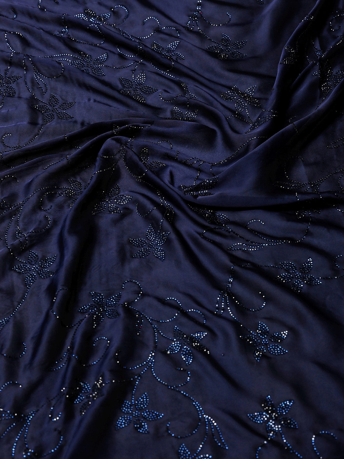 Navy Blue Printed Satin Saree