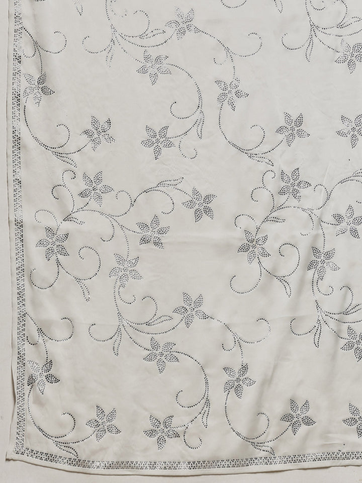 Off White Printed Satin Saree