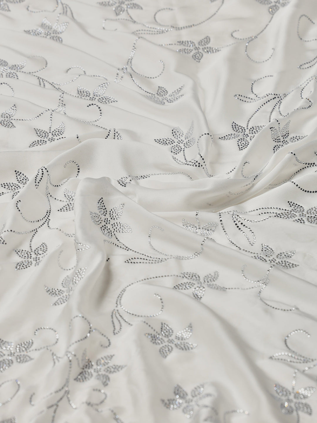 Off White Printed Satin Saree