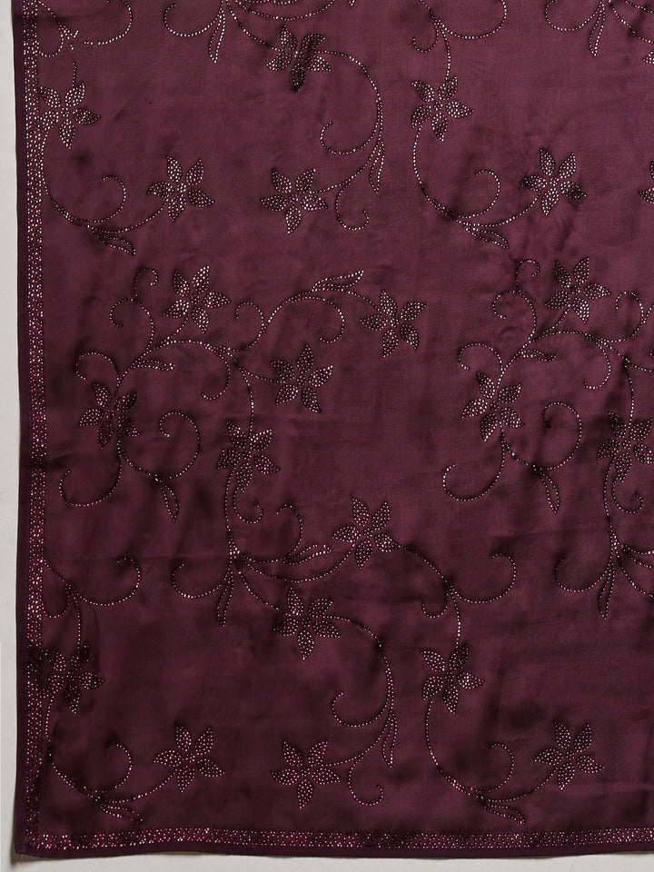 Purple Printed Satin Saree