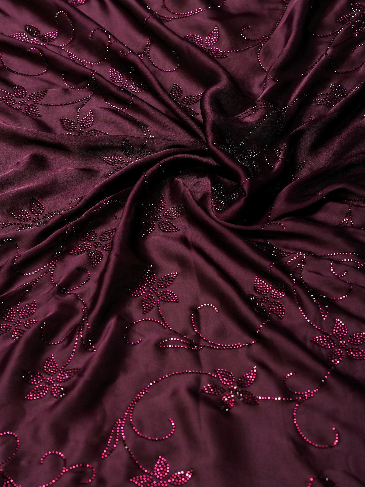 Purple Printed Satin Saree