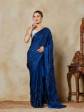Teal Blue Printed Satin Saree