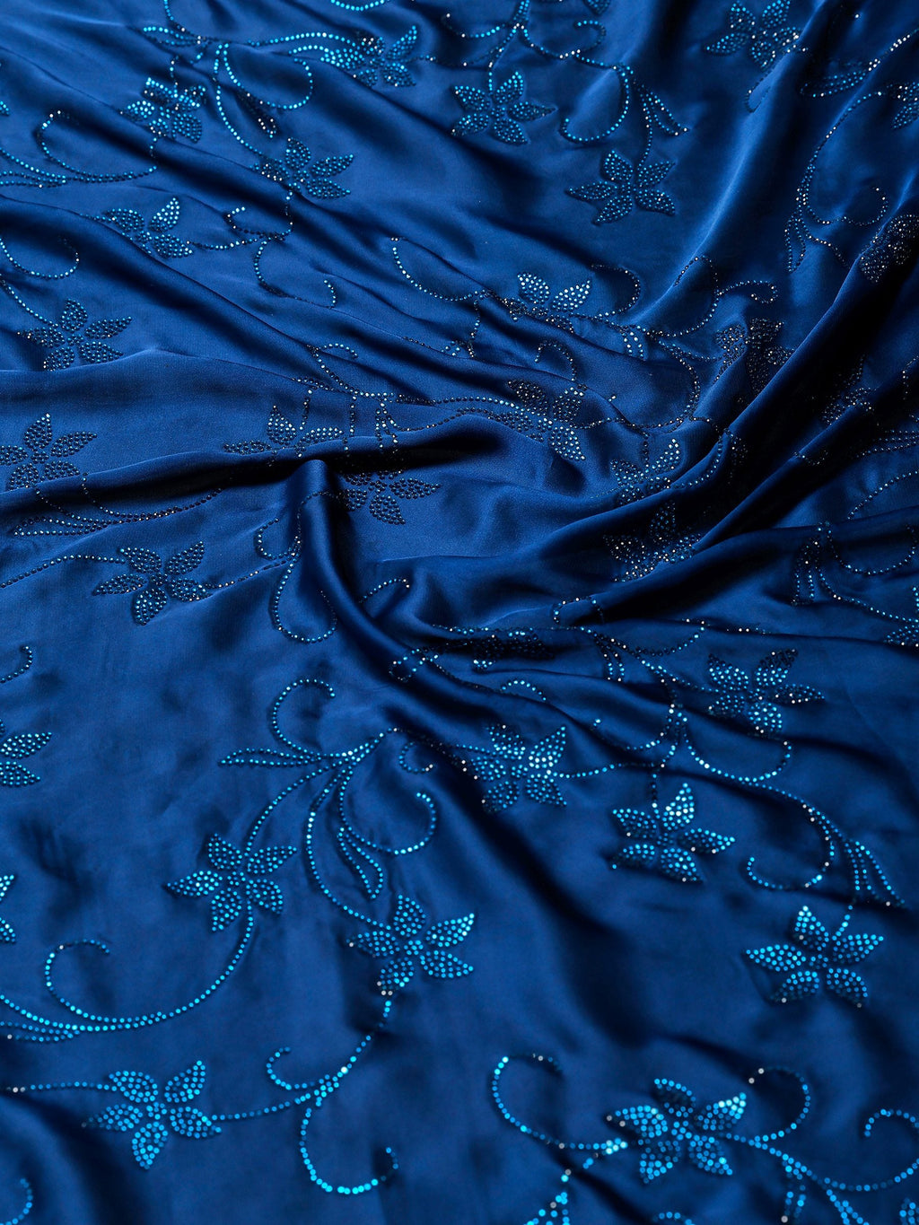 Teal Blue Printed Satin Saree