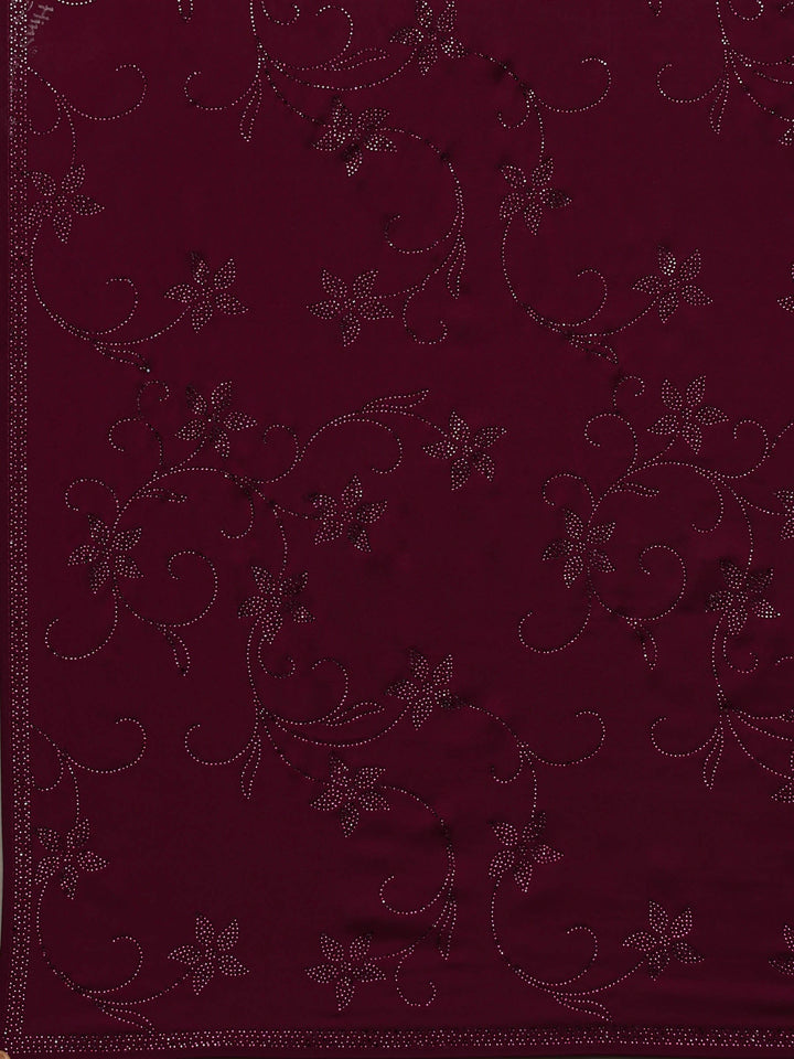 Wine Printed Satin Saree