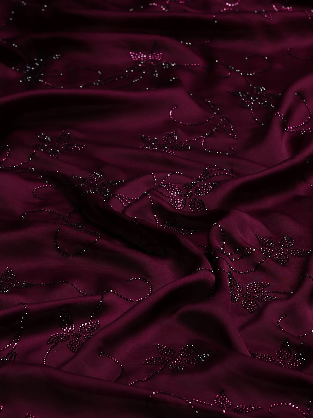 Wine Printed Satin Saree