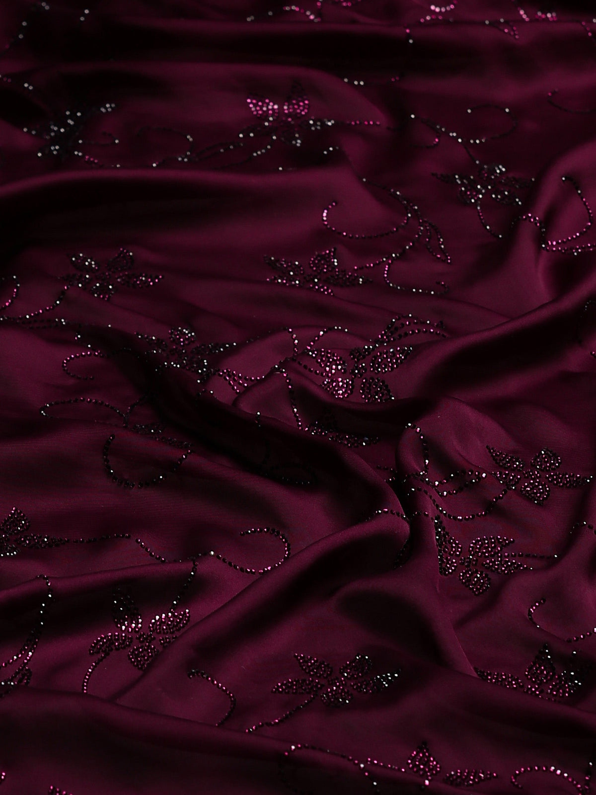Wine Printed Satin Saree