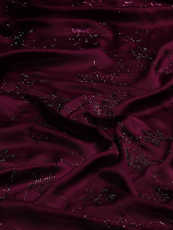 Wine Printed Satin Saree